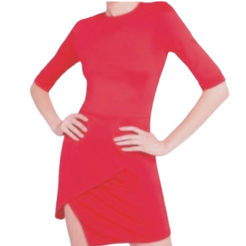 NWT Alice + Olivia Ruby Red Nova Strong Shoulder Asymmetrical Mini Dress